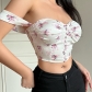 Women's floral sexy crop top with pleated chest straps QY21681