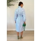 Women's Striped Print Casual Long Sleeve Striped Print Skirt 2 Colors Available OL96094