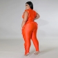 Fat MM plus size women's casual printing sleeveless fungus edge jumpsuit women P7005