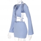 Lace-up halterneck suspender long-sleeve vest skirt three-piece set S238069G