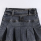 Low Waist Hot Girl Metal Buckle Belt Short Solid Denim Pleated Skirt NW23688