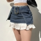 Hot girl personality big waist button denim ultra-short bag hip skirt NW23985