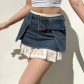 Hot girl personality big waist button denim ultra-short bag hip skirt NW23985
