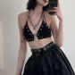 Sexy babes show navel eyelet pin corset design sense chain personality hanging neck sling NW24179