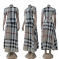 Plaid Print Short Sleeve + Long Skirt Two-piece Set J2642