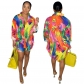 Women's Colorful Casual Print Shirts Long Sleeves + Shorts Two Pieces K7108