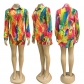 Women's Colorful Casual Print Shirts Long Sleeves + Shorts Two Pieces K7108