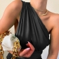 Fashion Solid Sexy Gathered One Shoulder Satin Top YJ22065PF