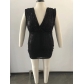 Fat Woman Plus Size Women's Black Sequin Deep V Sleeveless Hip Dress QJ5301