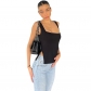 Square neck solid color sleeveless side slit vest T-shirt top women X22TP137