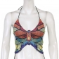 Women's Butterfly Print Colorful Halter Strap Sexy Tank Top LQWBT20851