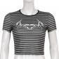 Street Style Striped Print Short Sleeve T-Shirt Women Slim LQWKT22854