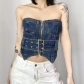 Celebrities with the same street hot girl sexy one-shoulder heavy industry corset denim vest new irregular chest top T20131