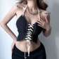 Hot girl style contrast color tie halter camisole small vest fashion holiday style show chest crop top T20341