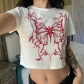Casual style contrast color butterfly print navel T-shirt sweet and spicy style slim basic all-match top T22585
