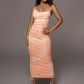 Fashion Print Drawstring Slim Fit Slim Open Back Sling Dress Women D165575A