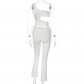 Women's Solid Color One Shoulder Hollow Vest Two Piece Fashion Casual Suit S237987W
