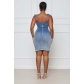 Women's Sexy Backless Sling Bag Hip Mid Length Slim Fit Raw Denim Dress JLX6927