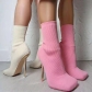 Large size flying knitted shoes elastic high-heeled mid-boots square toe stiletto knitted socks boots women S-999