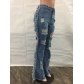Front and rear ripped loose tassel flared jeans A3306