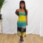 Women's Cute Tie Dye Printed Fringe Slip Dress M6617