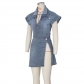 Ladies Suit Casual Street Style Sleeveless High Slit Denim Skirt Suit G0468