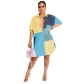 Stylish Multicolor Patchwork Shirt With Waist Slit Dress With Pockets JJ6066