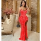 Fashion solid color suspenders irregular hot diamond long dress women C5730
