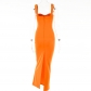 Contrast color low-cut high-slit long skirt irregular backless tight-fitting chest strap dress women FD9322
