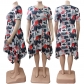 Fashion Plus Size Women Print Irregular Slim Fit Pocket Dress CQ177