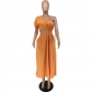 Slit Solid Color Shoulder Pocket Dress HY5261