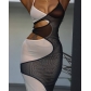 Sexy fashion hollow split suspenders mesh dress LY9331