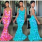women's open back printed maxi dress OMM1061