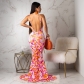 women's open back printed maxi dress OMM1061