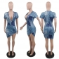 Women's Faux Denim Print Deep V Dress KY80059