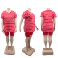 Large size women's new top small slit cotton fashion striped two-piece set PH13282