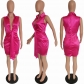 Solid Sleeveless Slim Fit Stretch Tie Gloss Dress BN241
