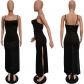 Solid Slip Glossy Side Slit Dress BN242