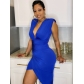 Solid Color Glossy Padded Deep V-Neck Ruched Dress BN246