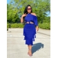 Women's Solid Color Slanted Shoulder Tassel Slim Dress Two Piece Plus Size Women's Clothing JR3688