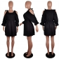 Women's Fashion Lace-up Off-the-Shoulder Solid Color Dress LS6489