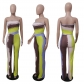 Women's Full Body Positioning Print Colorblock Pit Set F8137