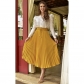 Women's Mid Length Fashion High Waist Pleated Drawstring Skirt L0373