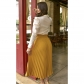 Women's Mid Length Fashion High Waist Pleated Drawstring Skirt L0373