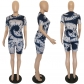 Fashion Casual Suit Camo Tie-Dye Print T-Shirt Shorts Two-Piece Set H1116