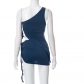 Women's Solid Color One Shoulder Vest Drawstring Irregular Short Skirt Suit F22ST202