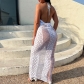 Fringe knitted hollow backless beach holiday dress fashion sexy see-through long skirt women YJ22097