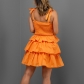 Simple Solid Color Playful Sweet Sling High Waist Dress A166
