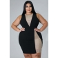 Fat woman plus size women's clothing mesh hot drill stitching deep V sleeveless elastic hip skirt QJ5303