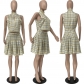 Plus Size Ladies Plaid Print Zip Pleated Two Piece Dress M9088
